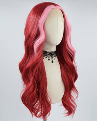Pink Skunk Stripe Red Synthetic Lace Front Wig WT237