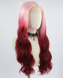 Pink Ombre Wine Red Synthetic Lace Front Wig WW671