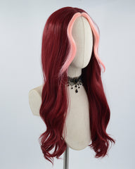 Pink Streaked Wine Red Synthetic Wig HW239