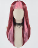 Pink Bangs Wine Red Synthetic Lace Front Wig WW778