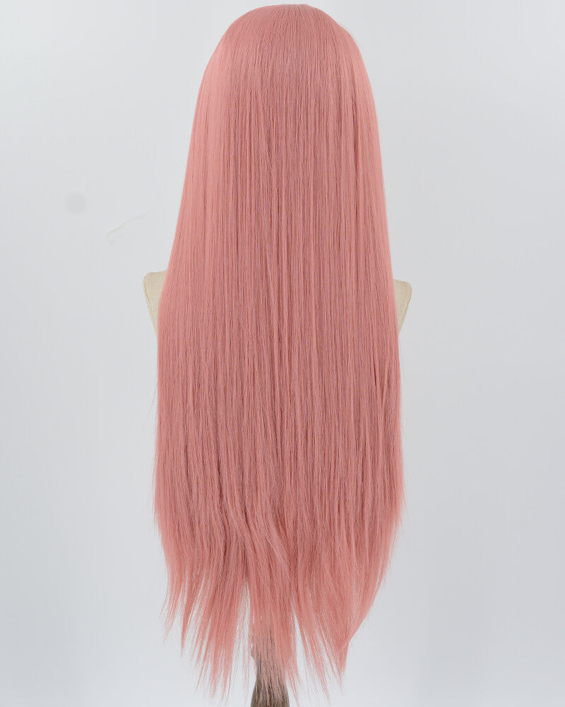 Long Straight Pink Synthetic Lace Front Wig WW812