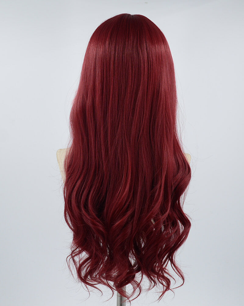 Pink Streaked Wine Red Synthetic Wig HW239