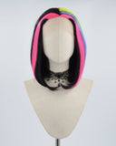 Pink Streaked Green Yellow Black Synthetic Lace Front Wig WW521