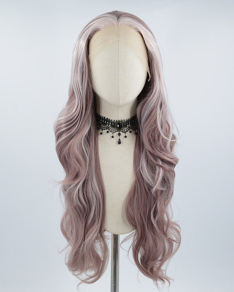 Dusty Pink Streaked Long Synthetic Lace Front Wig WW519