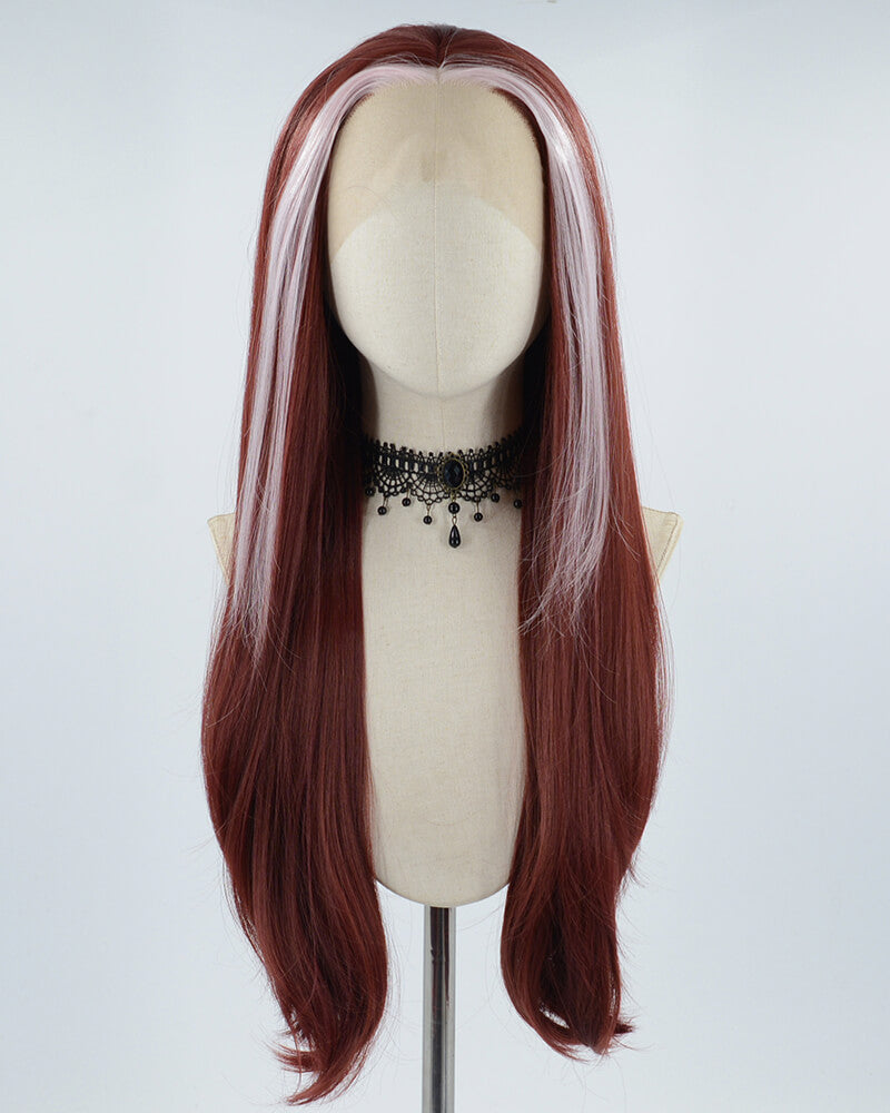 Pink Skunk Stripe Wine Red Synthetic Lace Front Wig WW560