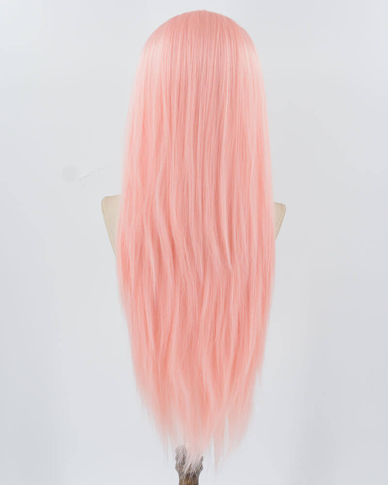 Long Pink Straight Synthetic Lace Front Wig WW478