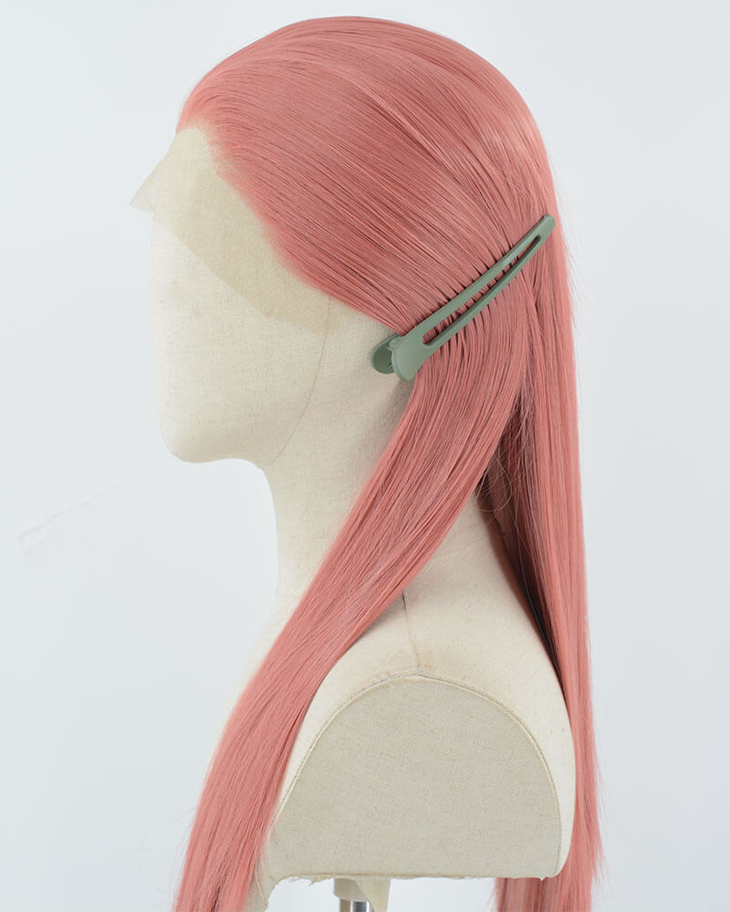Pink Long Straight Synthetic Lace Front Wig WW1035