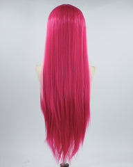 Straight Pink Streaked Long Synthetic Lace Front Wig WW542