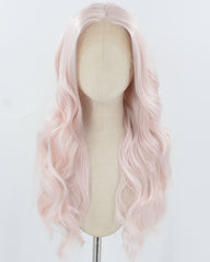 Pink Long Wavy Synthetic Lace Front Wig WW942