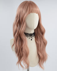 Peach Pink Wavy Synthetic Wig HW429