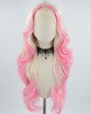 Platinum Blonde Ombre Pink Wavy Synthetic Lace Front Wig WW642