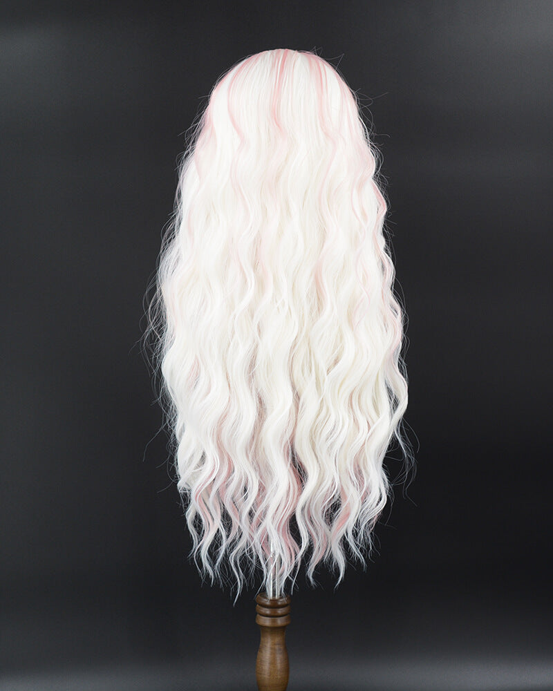 Pink White Curly Synthetic Lace Front Wig WW722
