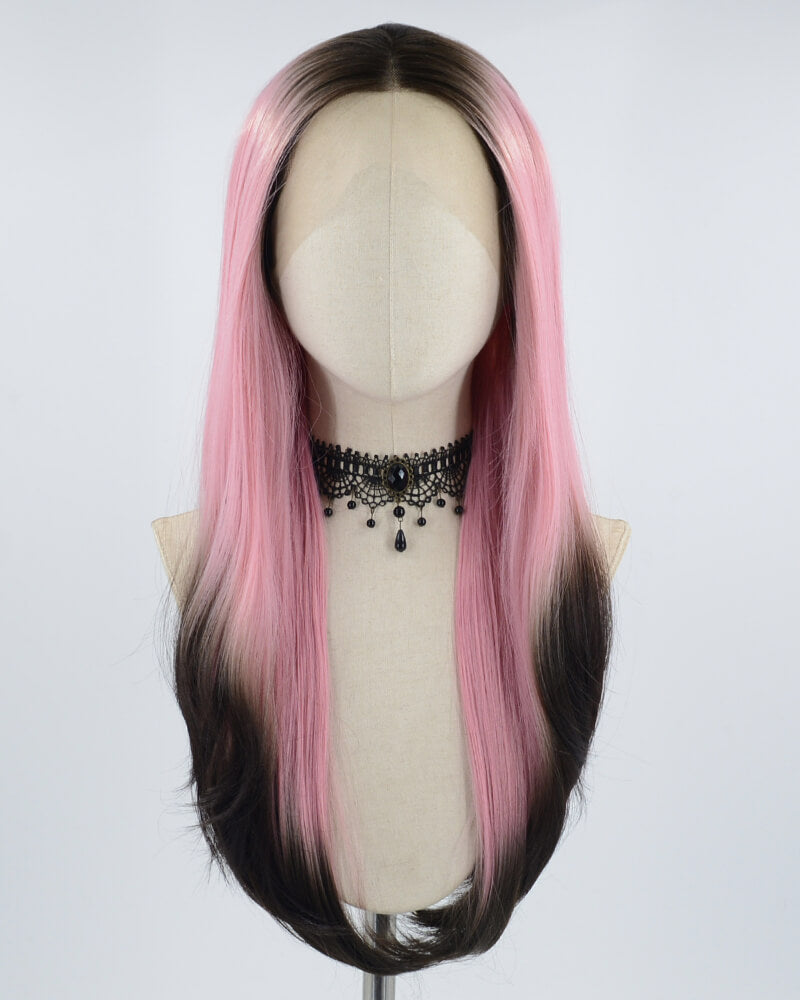 Dark Root Ombre Pink Synthetic Lace Front Wig WW547
