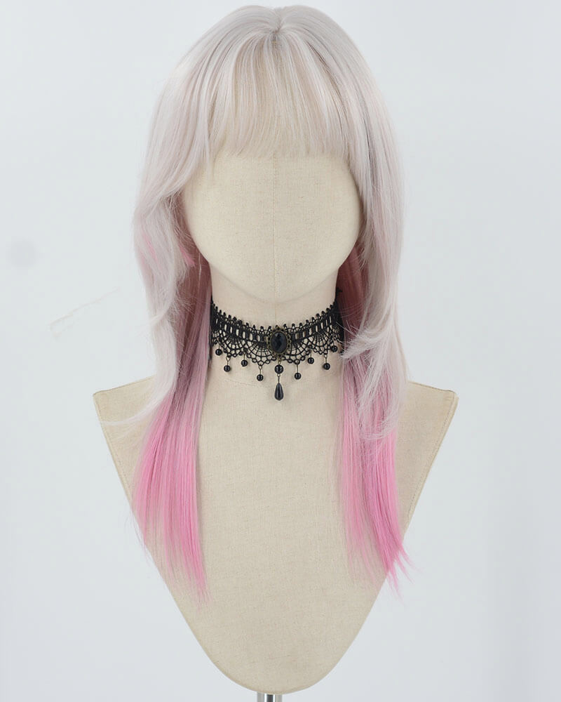 Grey Pink Synthetic Wig HW645