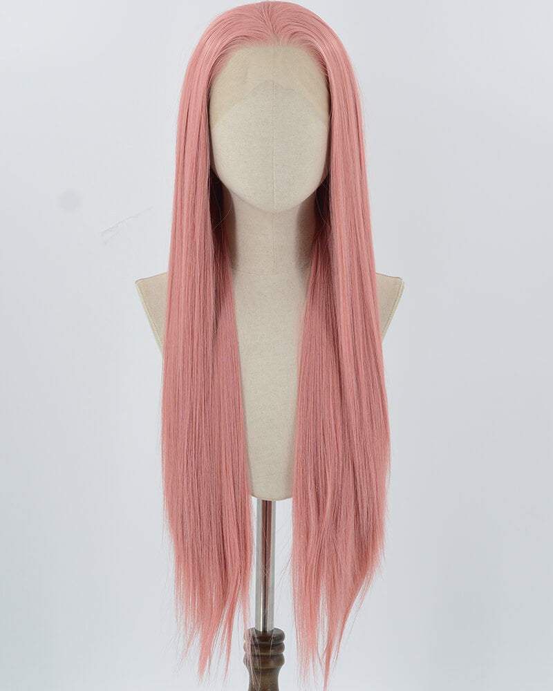 Long Straight Pink Synthetic Lace Front Wig WW812