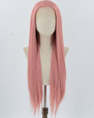 Long Straight Pink Synthetic Lace Front Wig WW812
