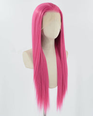 Hot Rose Pink Long Straight Synthetic Lace Front WigWW877