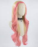 Blonde Pink Long Wavy Synthetic Lace Front Wig WT240