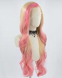 Blonde Pink Long Wavy Synthetic Lace Front Wig WT240