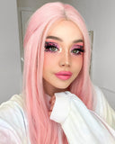 Pink Straight Synthetic Lace Front Wig WT086