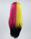 Yellow Pink Black Straight Synthetic Lace Front Wig WW515