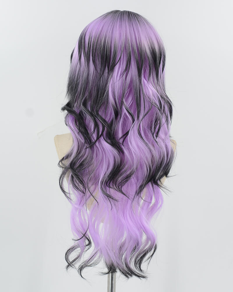 Purple Ombre Black Long Wavy Synthetic Wig HW733