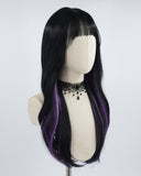 Purple Streaked Black Synthetic Wig HW247