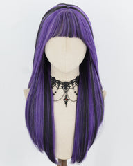 Purple Highlights Black Synthetic Wig HW883