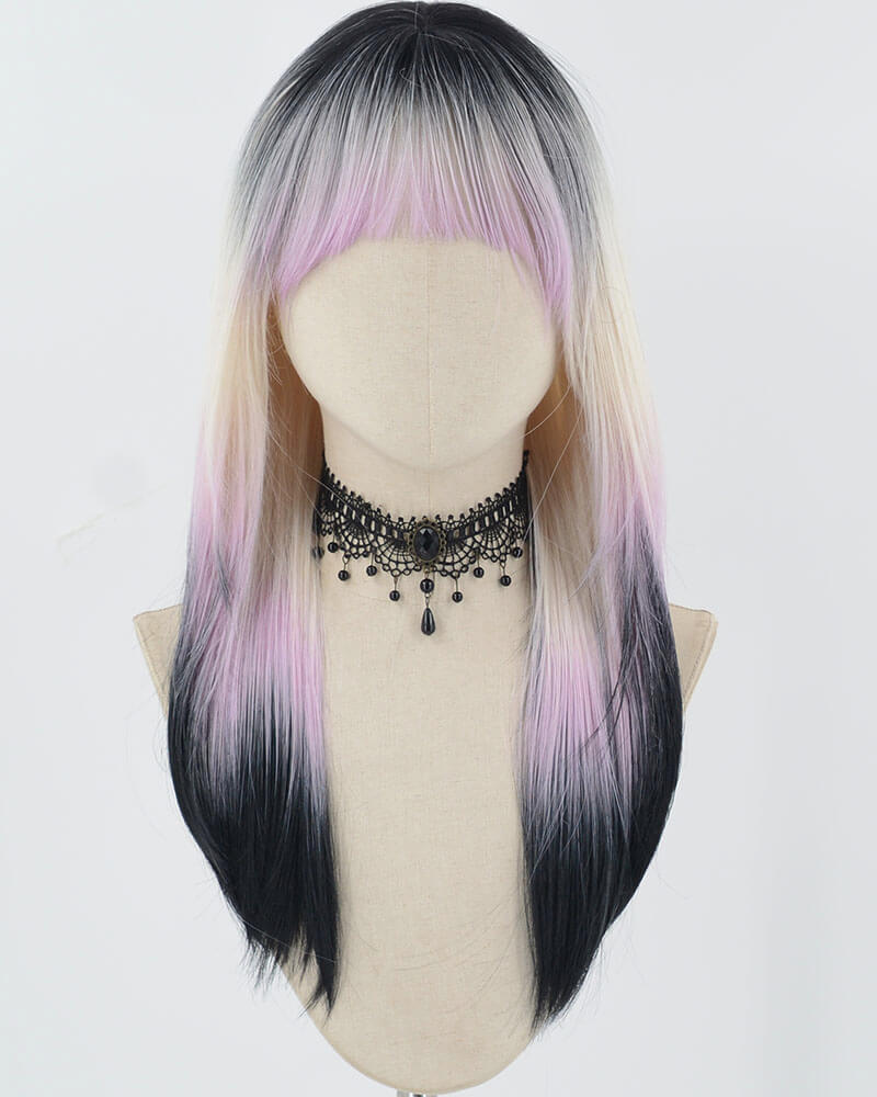 Purple Ombre Blonde Black Synthetic Wig HW616