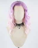 Purple Ombre Pink Curly Short Synthetic Lace Front Wig WW694