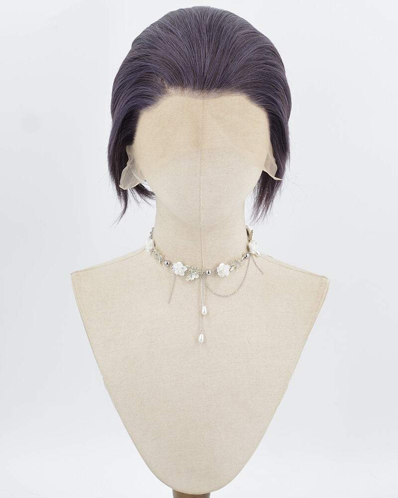 Dark Purple Short Synthetic Lace Front Men's Wig MW041
