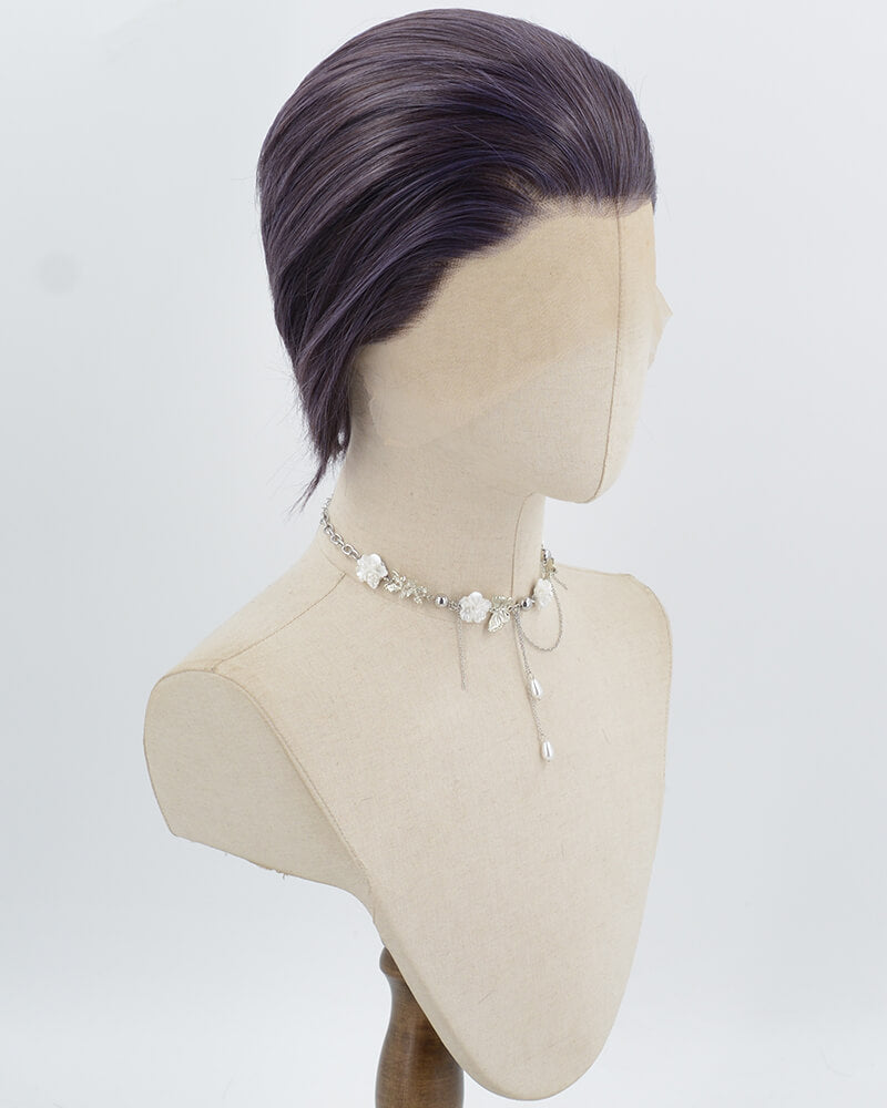 Dark Purple Short Synthetic Lace Front Men's Wig MW041