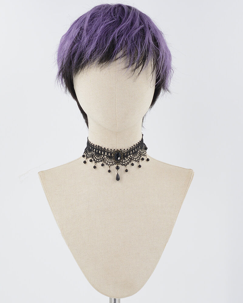 Purple Black Short Synthetic Wig HW559