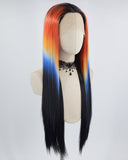 Rainbow Black Ombre Orange Blue Synthetic Lace Front Wig WW634