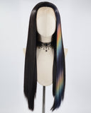 Black Rainbow Long Straight Synthetic Lace Front Wig WW580