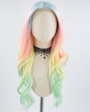 Ombre Blue Pink Yellow Green Synthetic Lace Front Wig WW673