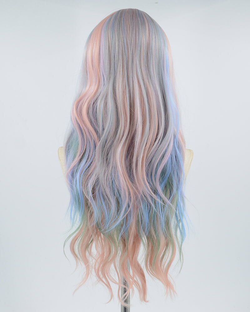 Pink Rainbow Long Wavy Synthetic Wig HW286