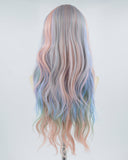 Pink Rainbow Long Wavy Synthetic Wig HW286