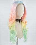 Ombre Blue Pink Yellow Green Synthetic Lace Front Wig WW673