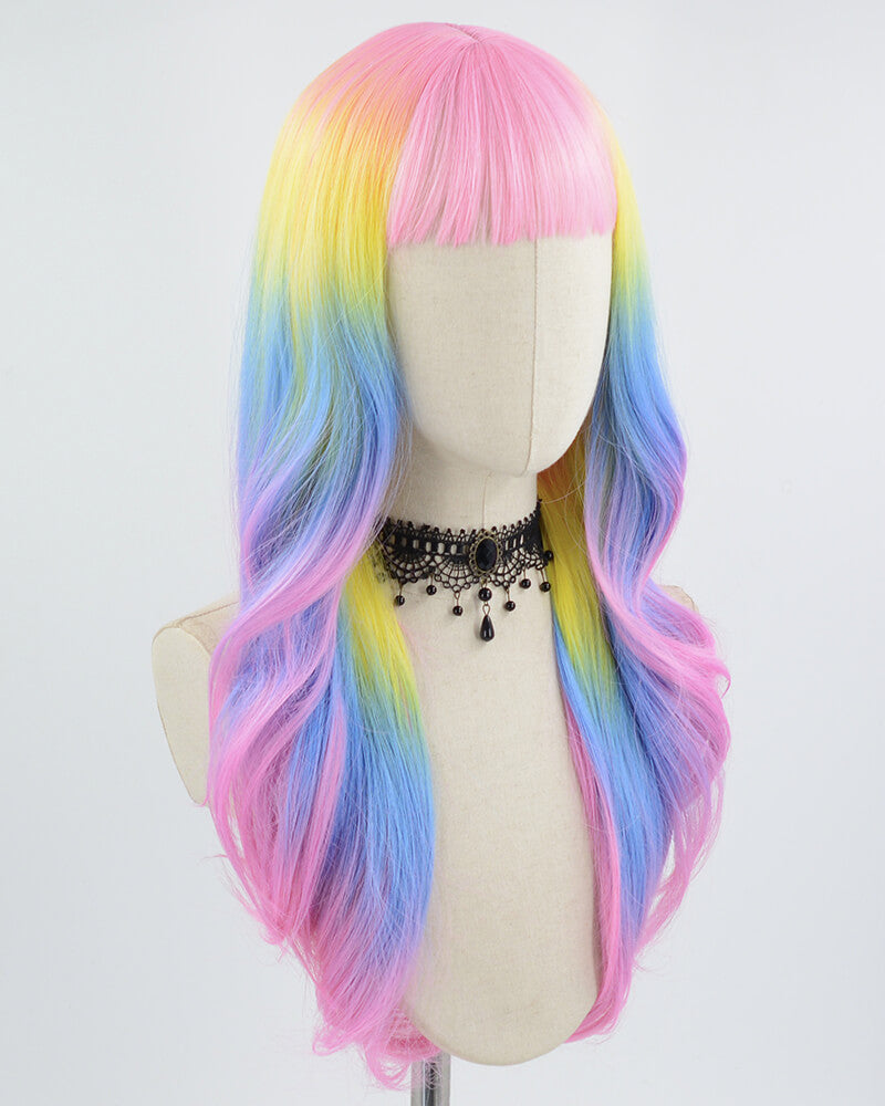 Rainbow Pink Yellow Blue Synthetic Wig HW383