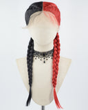 Half Black Half Red Braid Synthetic Lace Front Wig WW681