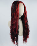 Red Black Highlight Curly Synthetic Lace Front Wig WW563