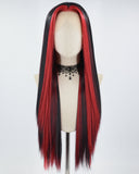 Red Black Long Straight Synthetic Lace Front Wig WW689