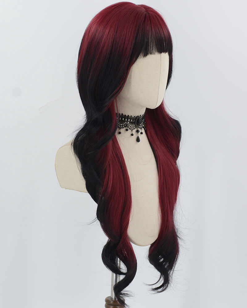Red Ombre Black Long Wavy Synthetic Wig HW722