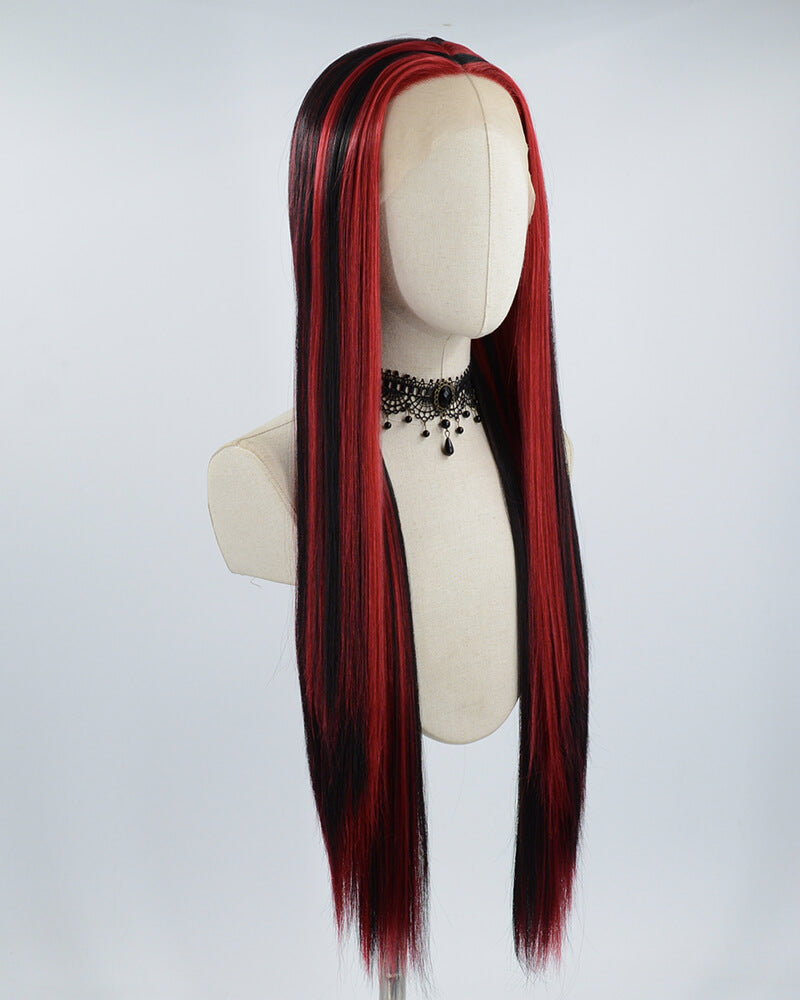 Red Streaked Black Synthetic Lace Front Wig WW511