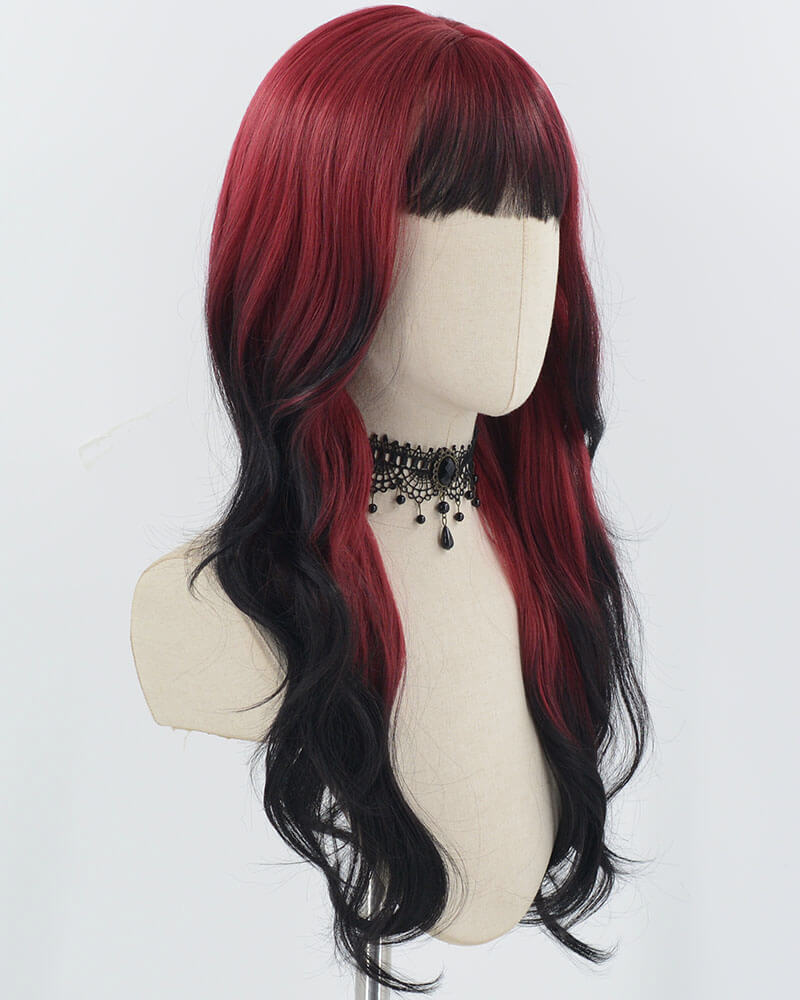 Red Ombre Black Long Synthetic Wig HW681