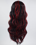 Red Black Long Wavy Synthetic Lace Front Wig WT229