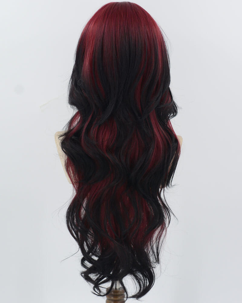 Red Ombre Black Long Wavy Synthetic Wig HW722