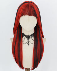 Red Highlights Black Synthetic Wig HW882