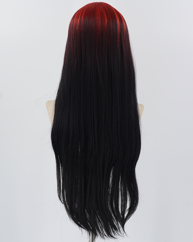Red Ombre Black Long Straight Synthetic Wig HW574